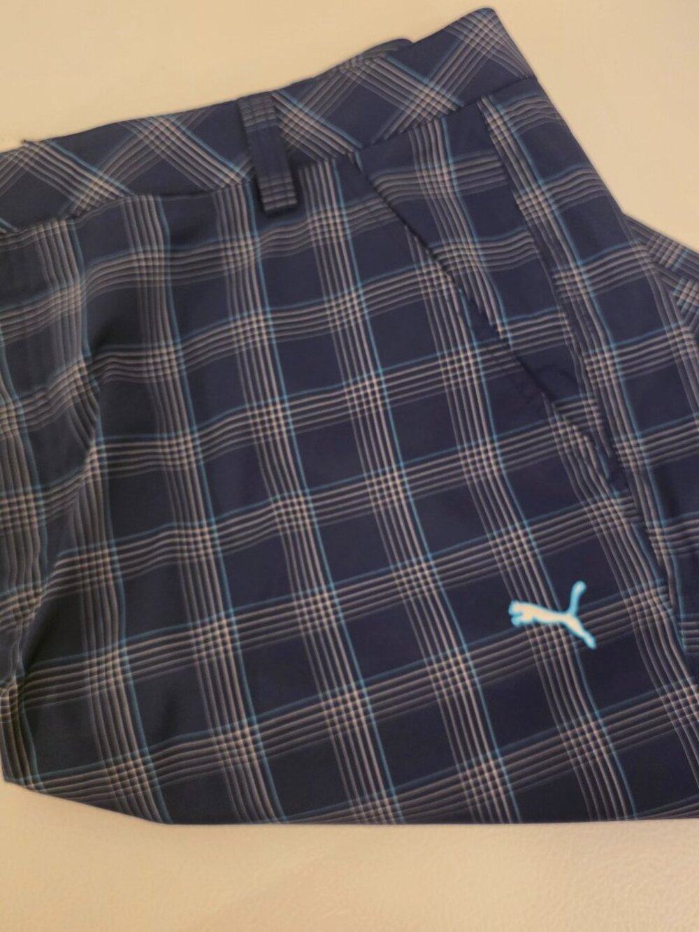 Puma Shorts Men's 38 Navy Blue Plaid Performance Golf Short Breathable Casual